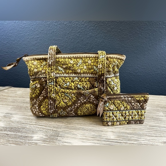 Vera Bradley Handbags - Vera Bradley Quilted Tote in Brown and Yellow Floral with Coin Purse